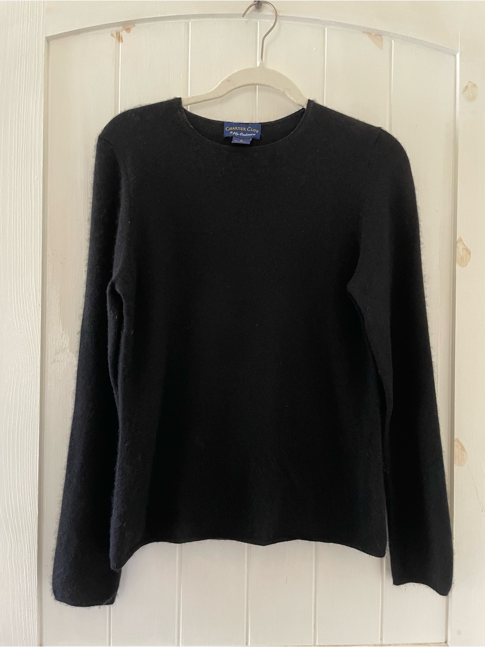 Women’s Charter Club 2-Ply Cashmere Crewneck Sweater Black Long Sleeve Size M